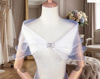 Elegante scialle da sposa in tulle e pizzo - Coprispalle da sposa a maniche corte, mantella da sera