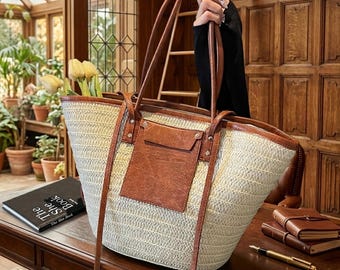 Handgewebte Strohumhängetasche | Forest Style Sommer Strand Tote, große gewebte Reisetasche