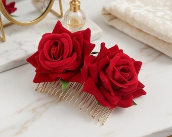 Red Rose Flamenco Hair Clip – Romantic Floral Hair Accessory for Bridal, Dance & Party Hairstyles