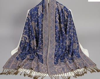Luxe pashmina-sjaal | Zachte warme omslag, katoenen stola met print, herfst-wintersjaal