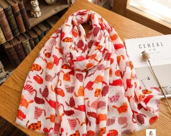 Dachshund Cat Pattern Viscose Shawl – Lightweight Fringe Wrap Scarf (180x90cm)