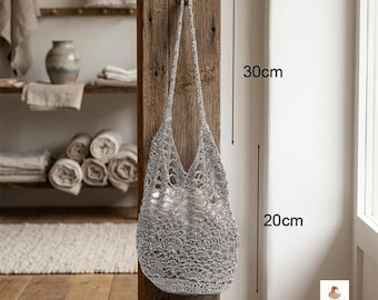 Metallic Faden gewebte Stroh Schultertasche - Hohlgeflecht Sommer Strand Tote