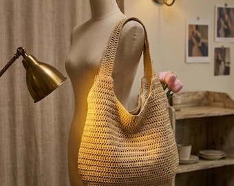 Handgewebte Rattan-Umhängetasche - Sommer-Strandtasche mit großer Kapazität für den täglichen Gebrauch