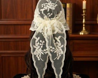 Gehäkeltes Dreieckstuch mit Spitze, Vintage Besticktes Baumwoll Bandana, Kopftuch, Schal