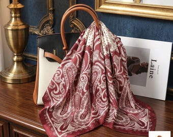Luxuriöser quadratischer Satin-Schal - Paisley-Print Stirnband, Halswickel (70 x 70 cm)