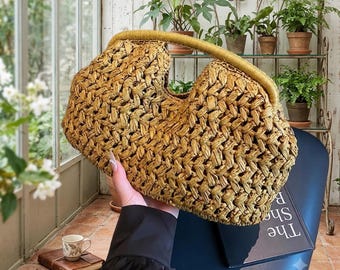 Handgewebte Stroh Strandtasche | Boho Rattan Tote, Clutch Style Travel Geldbörse