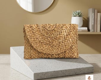 Gewebte Strohumschlag-Clutch - geräumige Sommer-Strandtasche für Reisen