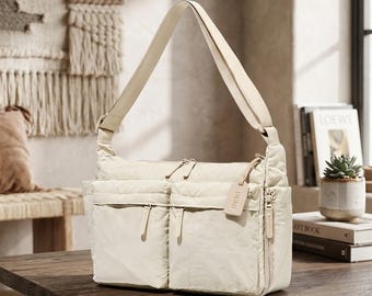 Lässige Nylon Messenger Bag | Leichte Schultertasche mit mehreren Taschen für die Reise