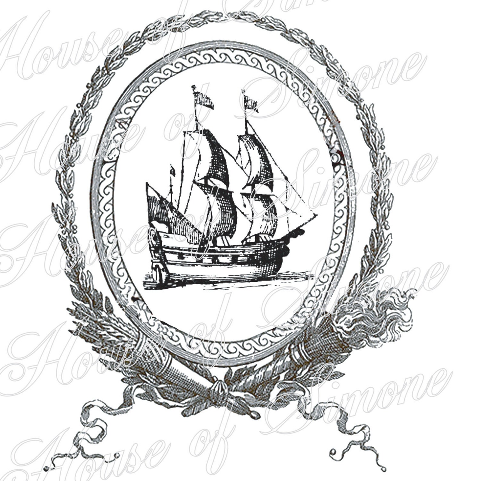 Ship Pirate Nautical Sea Crest Vintage Download Graphic Image Etsy