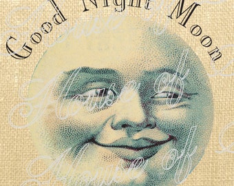 Moon face Halloween Man Vintage Download Graphic Image Art Jpeg Transfer burlap tote tea towels Pillow royal Gift Tag Digital Sheet 1075