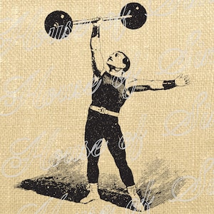 Circus Strongman gewichtheffer Man Vaudeville Frans downloaden Graphic Image Transfer jute tote handdoeken kussen Gift Tag digitale blad 1051