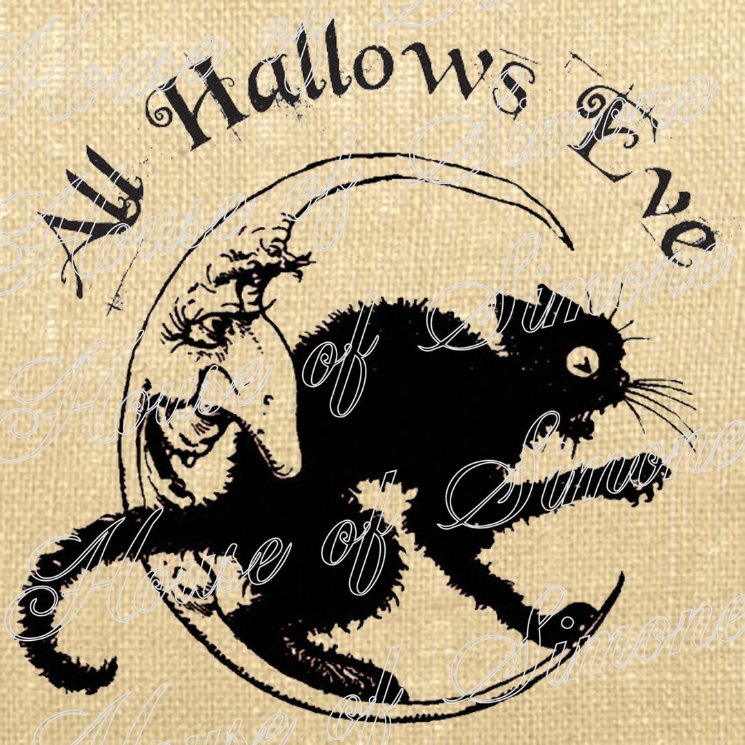 Halloween Cat Moon All Hallows Eve Vintage Download Graphic Image Art ...