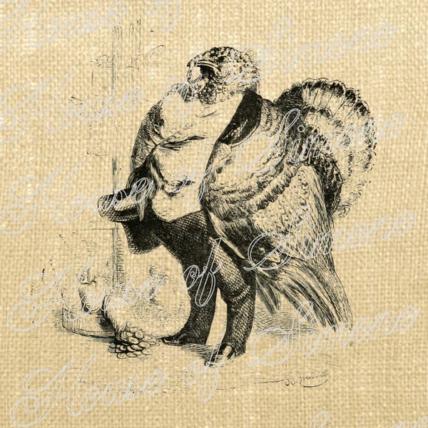 Turkey Thanksgiving Gentleman Antique Vintage Download Graphic Image Art Transfer burlap tote tea towels Pillow Gift Tag Digital Sheet 1120