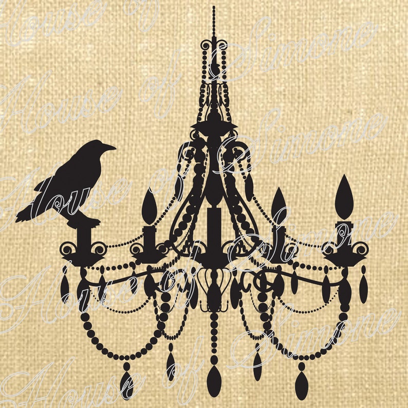 Halloween Chandelier Crow Bird Vintage Download Graphic Image Art Jpeg Transfer burlap tote tea towels Pillow Gift Tag Digital Sheet 1106 image 1