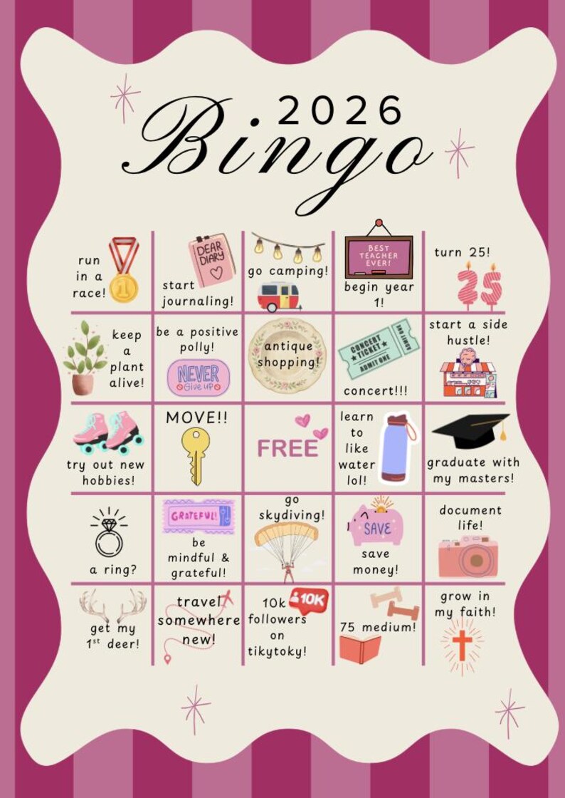 2026 Bingo Card Goal Tracker | Editable Canva Template | New Year Goals ...