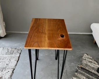Wood Side Table | Modern Minimalist Nightstand with Hairpin Legs - Cherry table