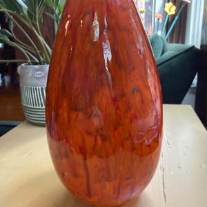 Vintage 1970's/80s Vibrant Orange Retro Handmade Ceramic Vase