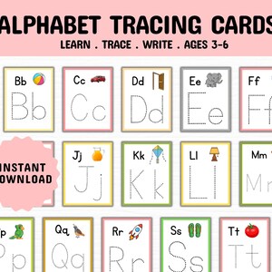 Alphabet Tracing Flashcards for Kids, Printable ABC Letter Cards, Montessori Handwriting Practice, Preschool Learning, Homeschool PDF