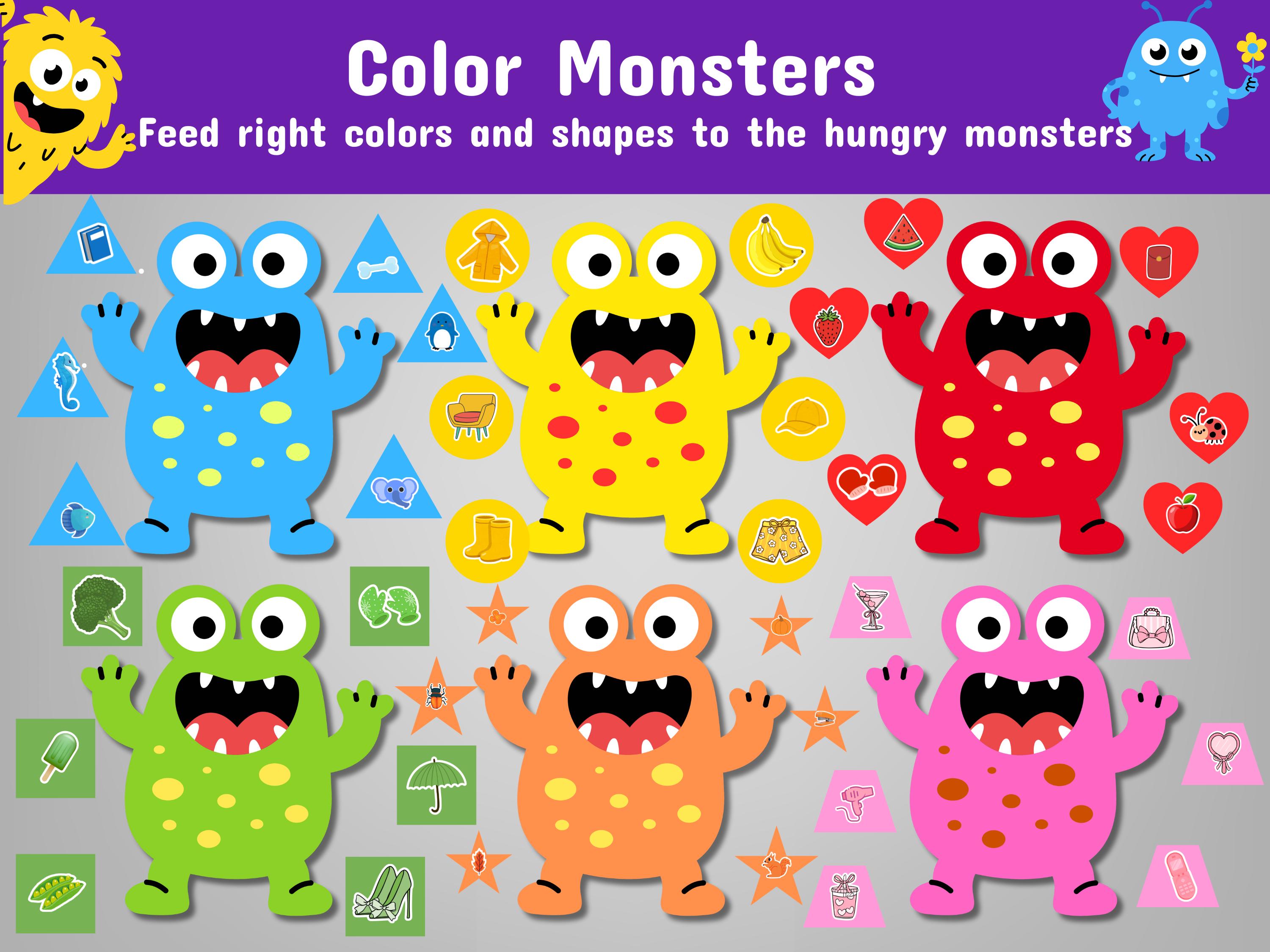 Feed the Monster Color and Shape Matching Activity for Toddlers ...
