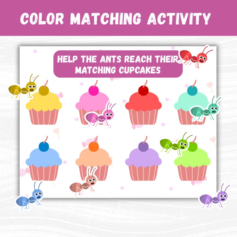 Ants and Cupcakes Color Matching Game, Quiet Book Kids Color Sorting ...