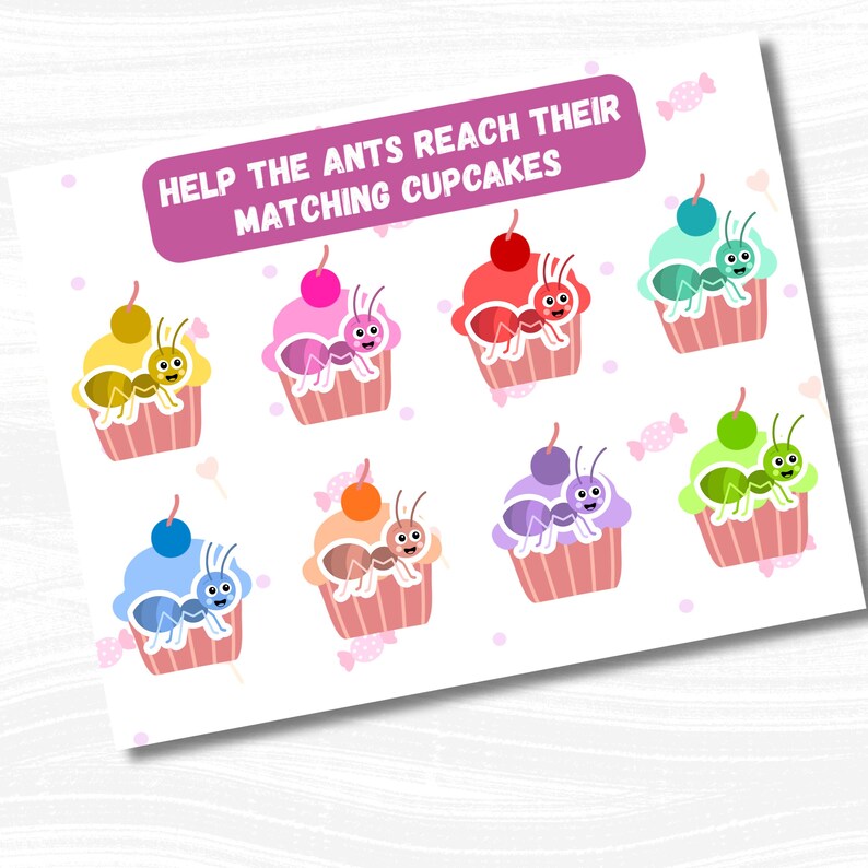 Ants and Cupcakes Color Matching Game, Quiet Book Kids Color Sorting ...