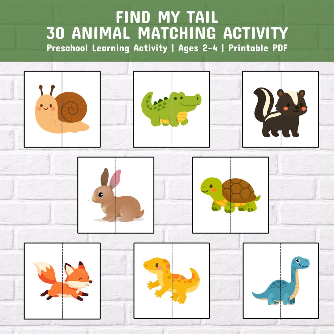 30 Animal Tails Matching Game – Find My Tail Printable Activity ...