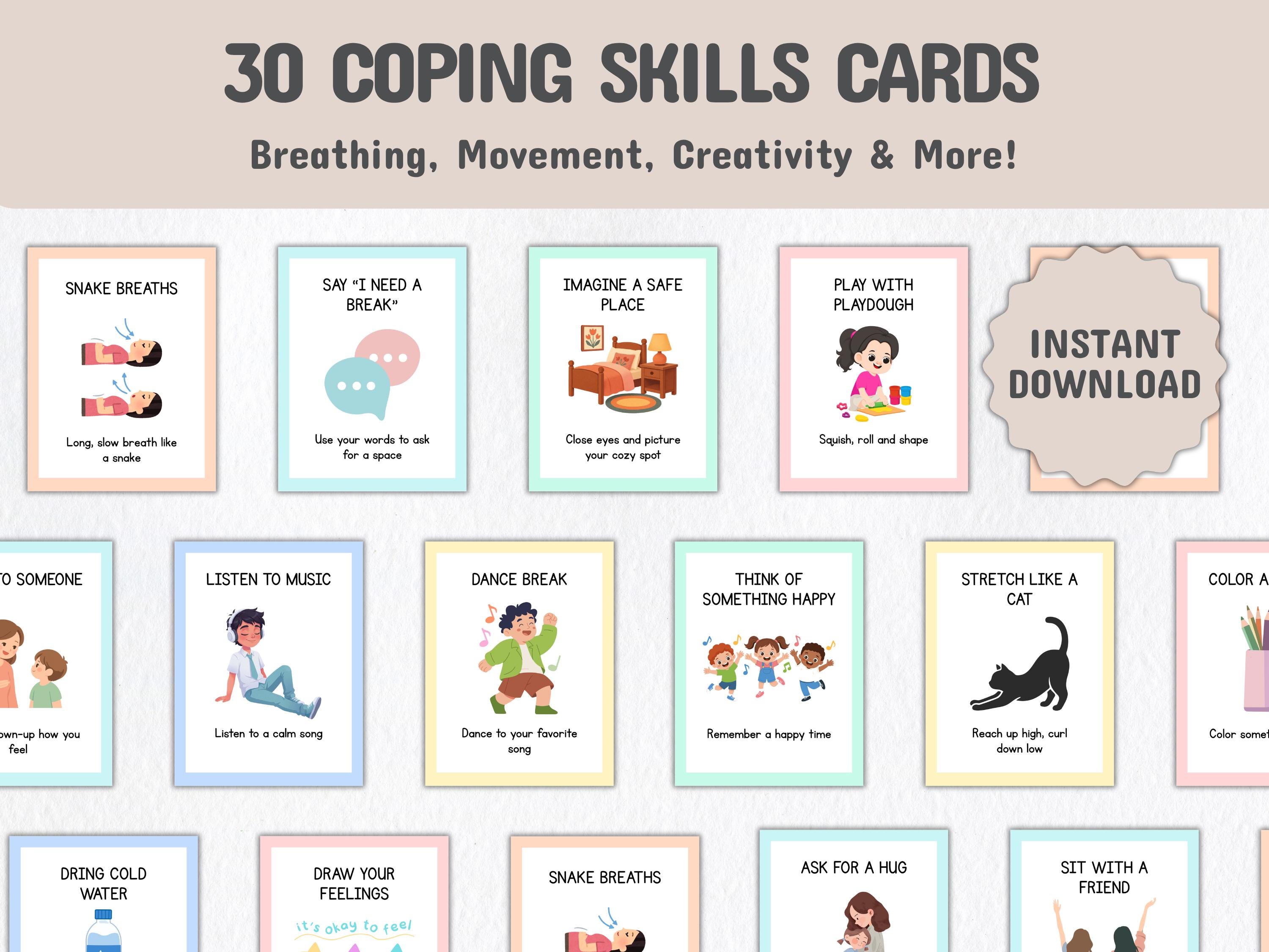 Coping Skills Flashcards for Kids, Anxiety Toolkit 30 Cards, Breathing ...