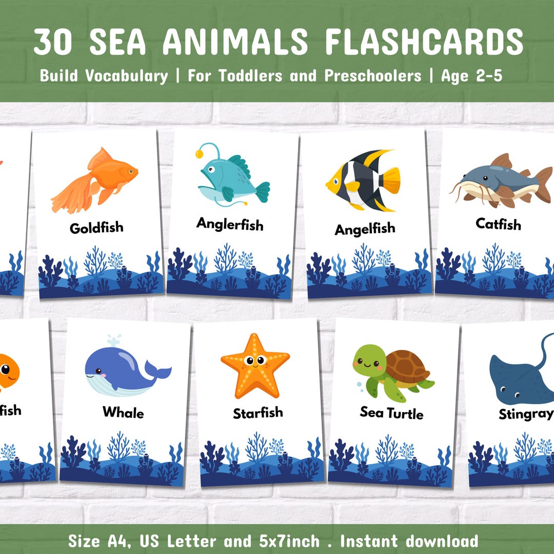 30 Sea Animals Flashcards for Kids – Ocean Montessori Cards, Printable ...