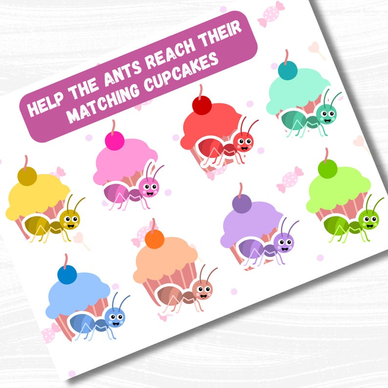 Ants and Cupcakes Color Matching Game, Quiet Book Kids Color Sorting ...