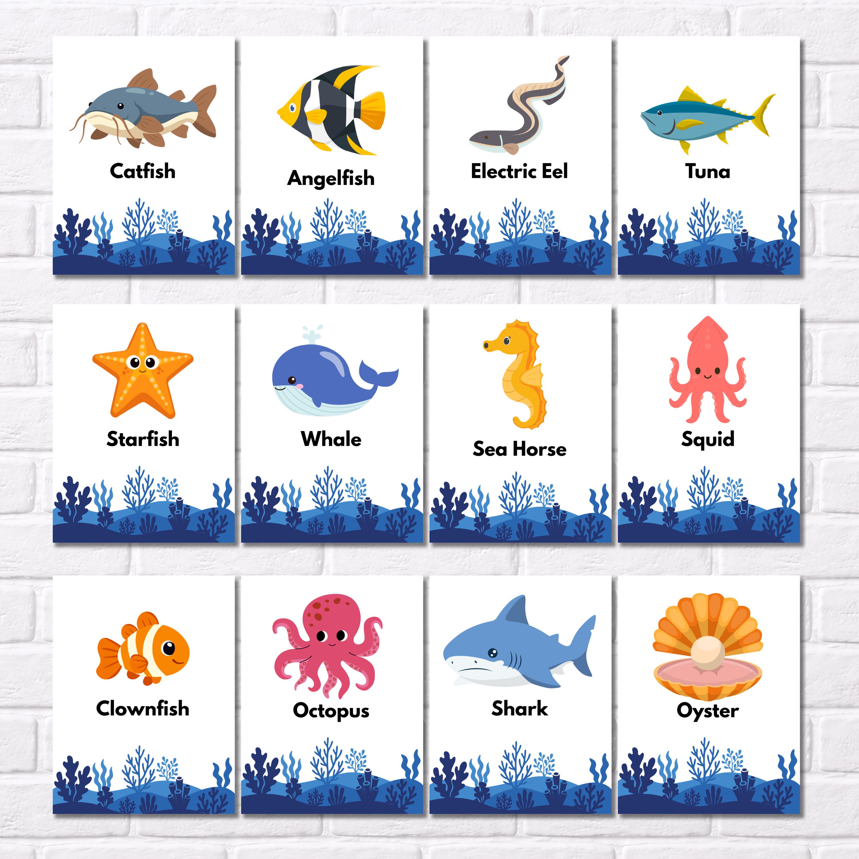 30 Sea Animals Flashcards for Kids – Ocean Montessori Cards, Printable ...