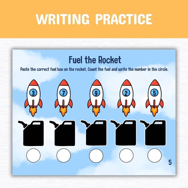Count Back Rockets Worksheet Space Counting Busy Book Pages, Rocket Ships Preschool Math Worksheets ...