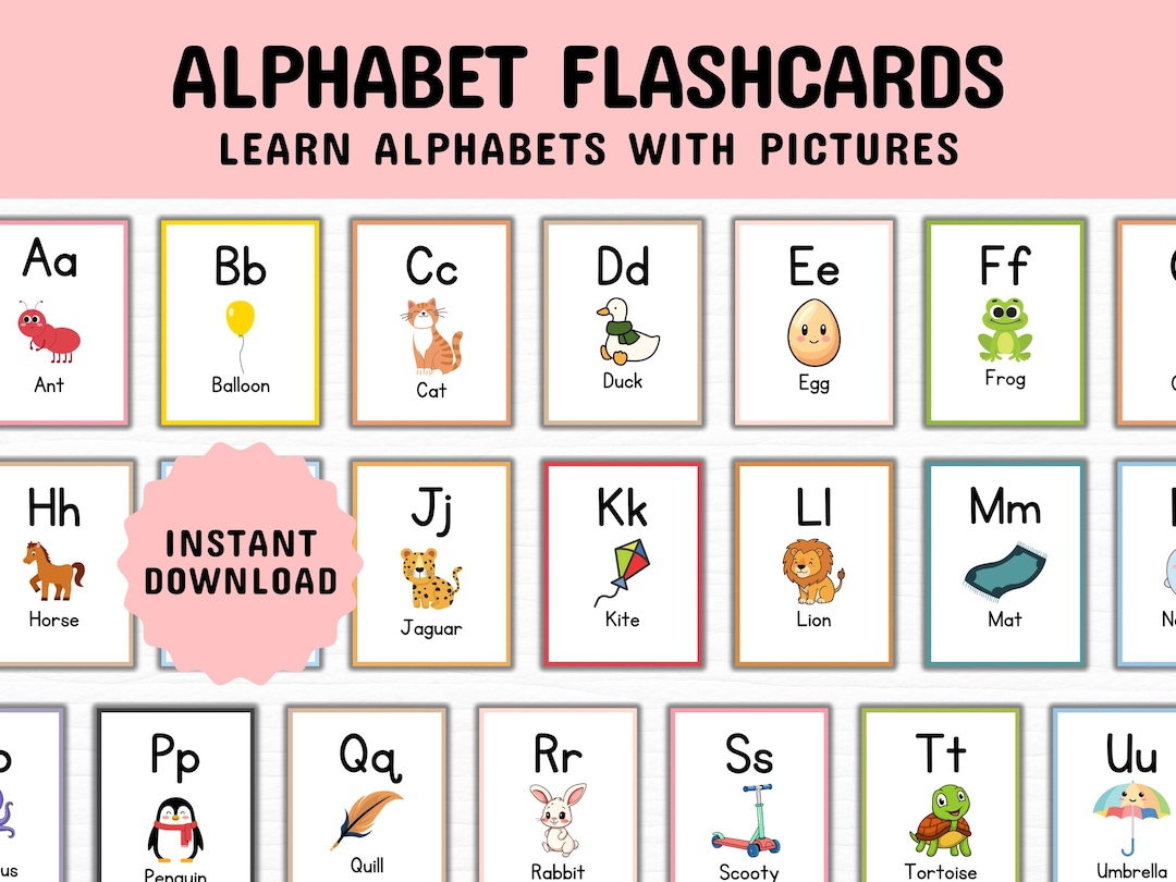 Alphabet Flash Cards A-Z, Montessori ABC Printable, Preschool Learning ...