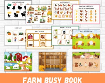 Bauernhof Buch druckbar, Montessori Lernmappe, ruhiges Buch für Kleinkind, Vorschul Lehrplan, Homeschool Ressourcen, Buchseiten