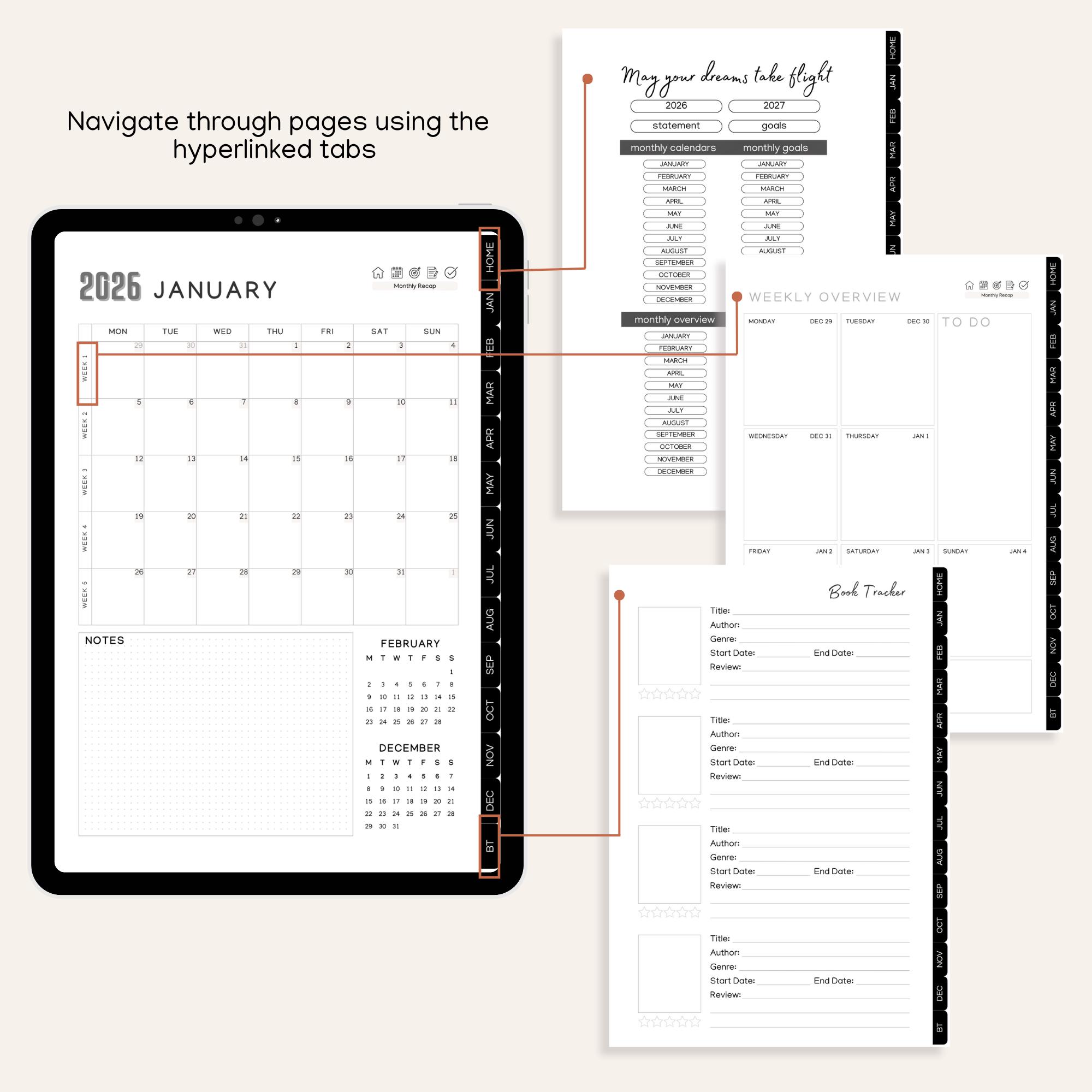 2026 Minimalist Digital Planner | Hyperlinked Monthly & Weekly Planner ...