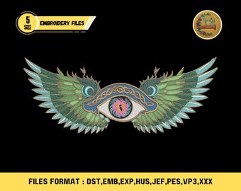 Winged Eye Embroidery Design, Mystical Tattoo Style, Occult Gothic Art (Digital Download)