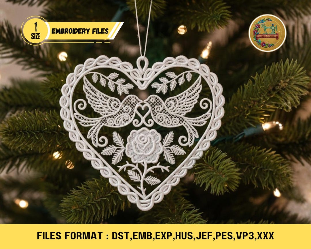 Swan Heart Lace Embroidery Design – Lovebirds Floral FSL (digital ...
