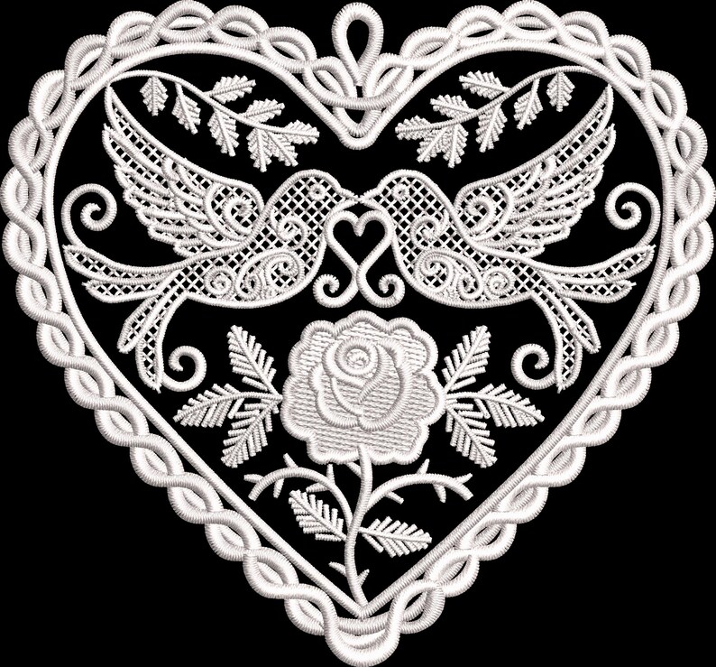 Swan Heart Lace Embroidery Design – Lovebirds Floral FSL (digital ...