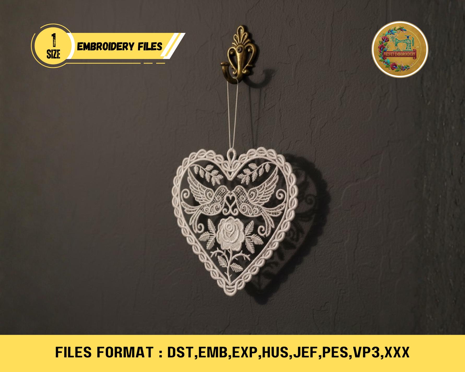 FSL Swan Heart Lace Embroidery Design – Lovebirds & Floral Freestanding ...