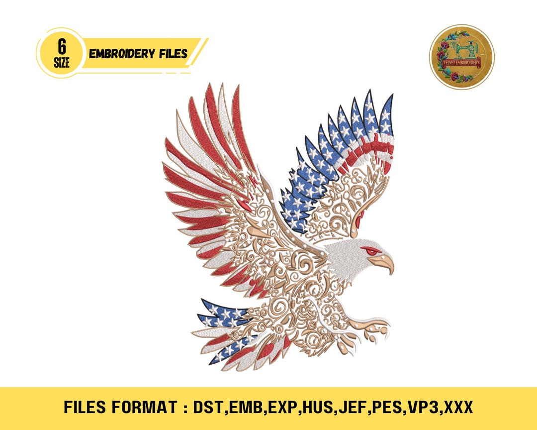 Patriotic American Eagle Embroidery Design, Bald Eagle With American ...