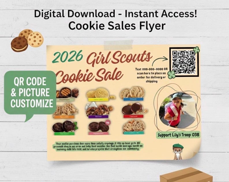 2026 Girl Scout Cookie Flyer Template | Editable QR Code (digital ...