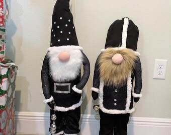 Large Handmade Gnome Set, Tall Black Gnomes, Nordic Floor Gnome Decor, Modern Home Accent