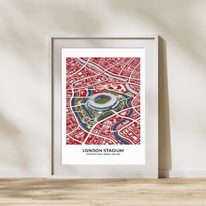 West Ham / Estadio de Londres v2 / Stratford, East London, Inglaterra / Mapa del campo deportivo / Impresión digital / Personalizado