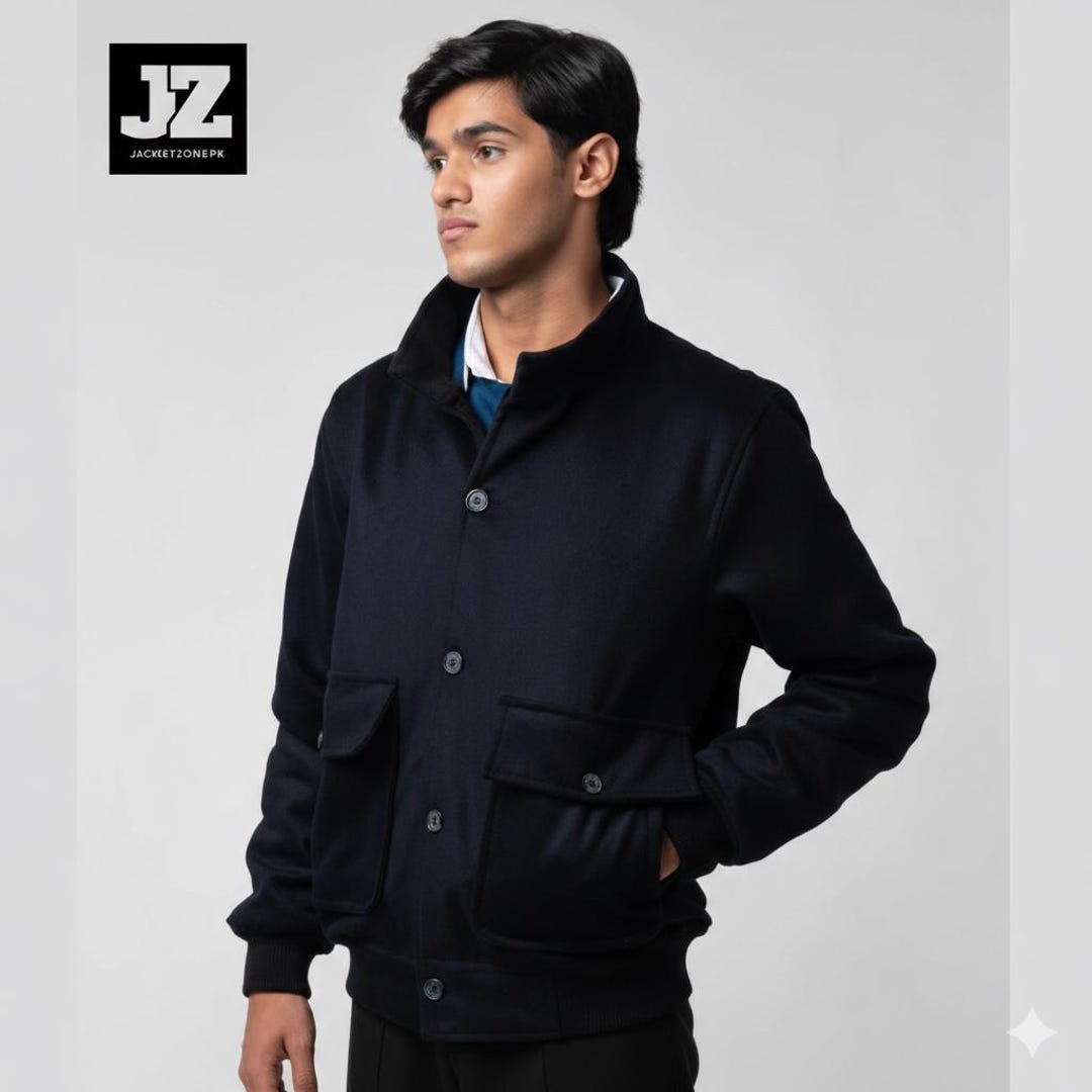 Men’s Black Wool Blend Jacket Button Front Casual Winter Smart ...