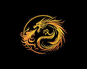 Golden Dragon Machine Embroidery Design, Chinese Dragon File, Dragon Embroidery Design, Instant Download