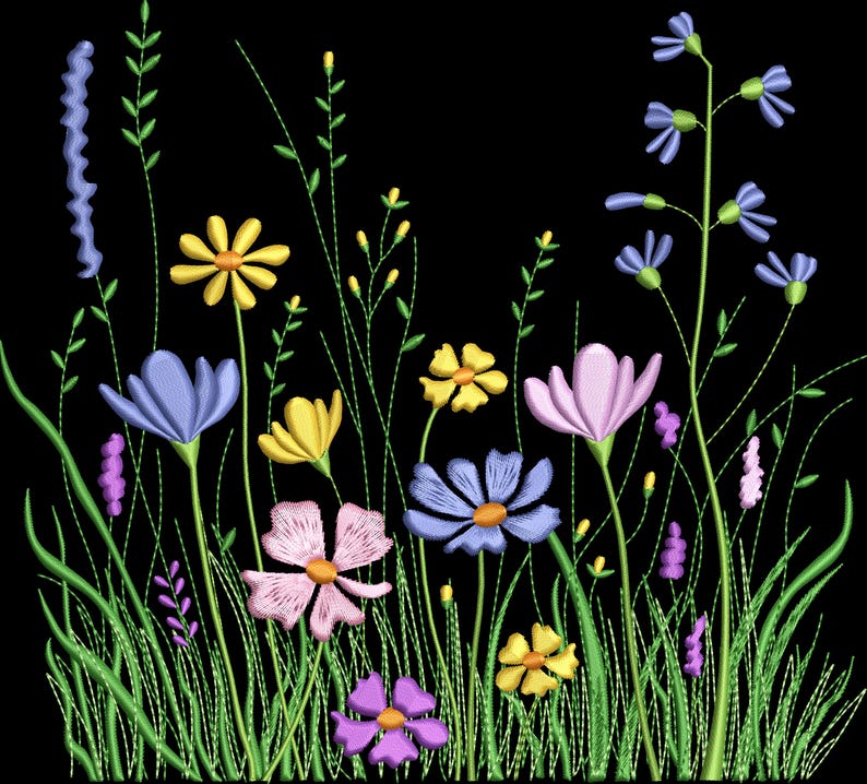 Colorful Wildflower Garden Embroidery Design, Flower Machine Embroidery ...
