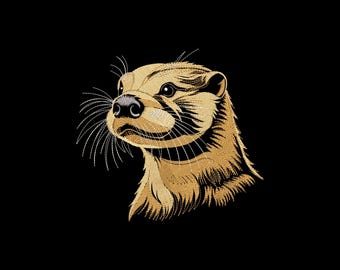 Elegant Otter Embroidery Design, River Otters Machine Embroidery File, Animal Pattern, Instant Download