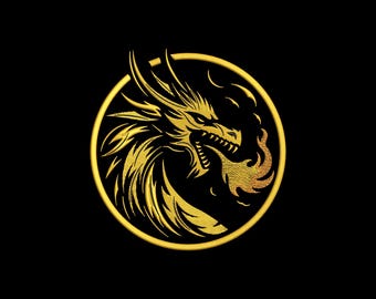 Dragon Machine Embroidery Design, Fire Breathing Dragon File, Golden Dragon Embroidery File, Instant Download