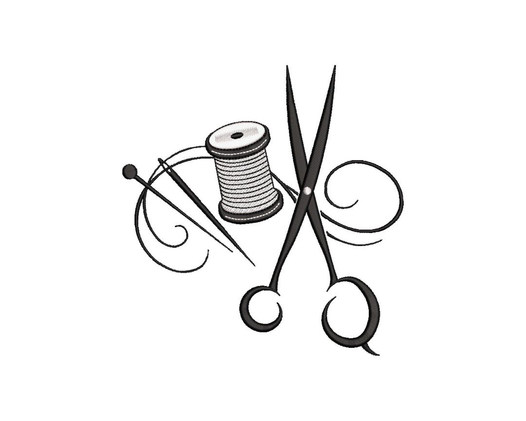 Sewing Tools Embroidery Design, Needle Thread and Scissors, Sewing ...