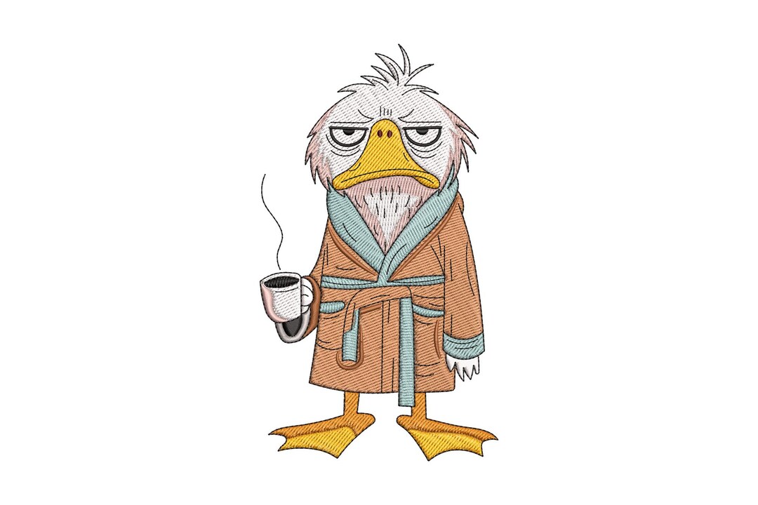 Grumpy Duck in Robe Machine Embroidery Design, Tired Morning Bird With ...