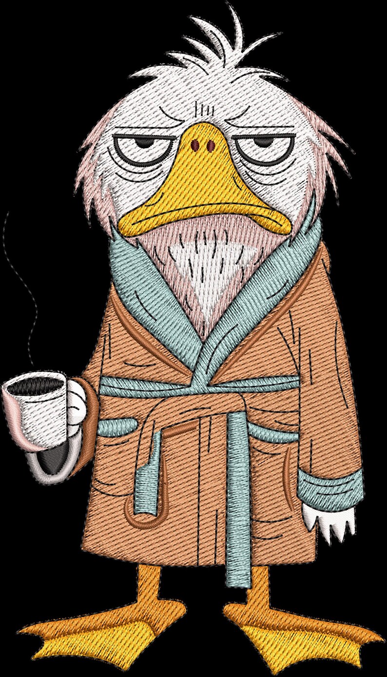 Grumpy Duck in Robe Machine Embroidery Design, Tired Morning Bird With ...